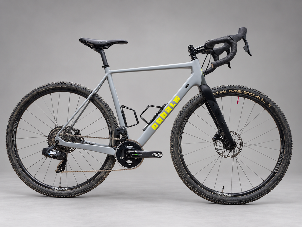 Cobalt Marauder grey carbon all-road bike in studio profile